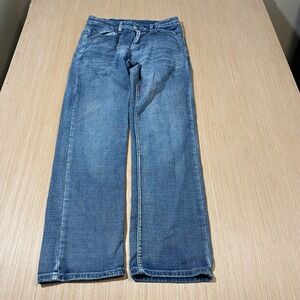 Flypaper Womens Straight Leg Jeans Blue Medium Wash Embroidered Flap Pocket